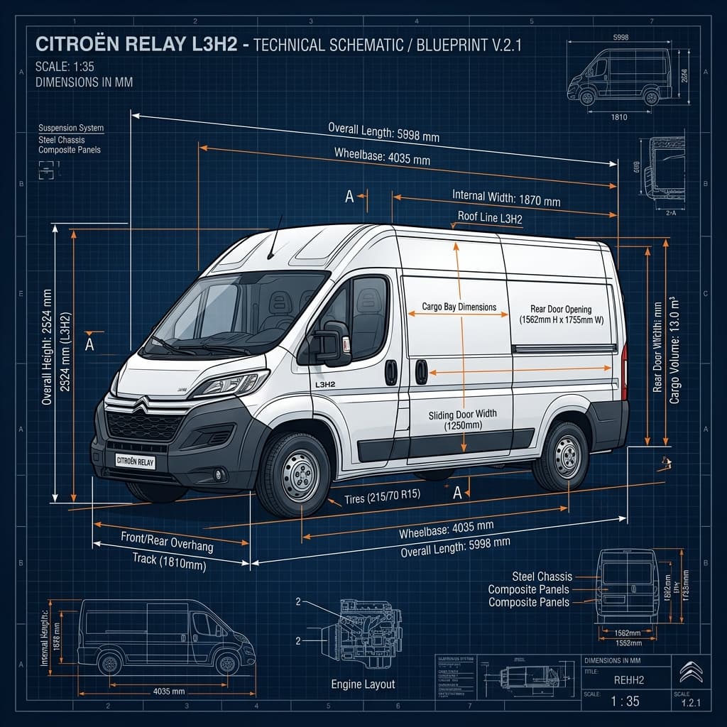 CITROEN RELAY technical schematic for campervan conversion