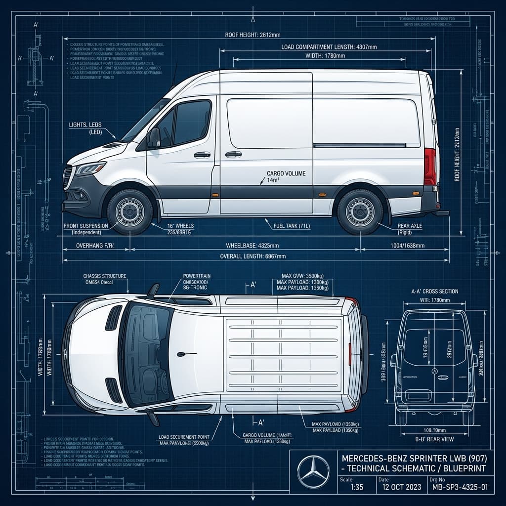 MERCEDES-BENZ SPRINTER technical schematic for campervan conversion