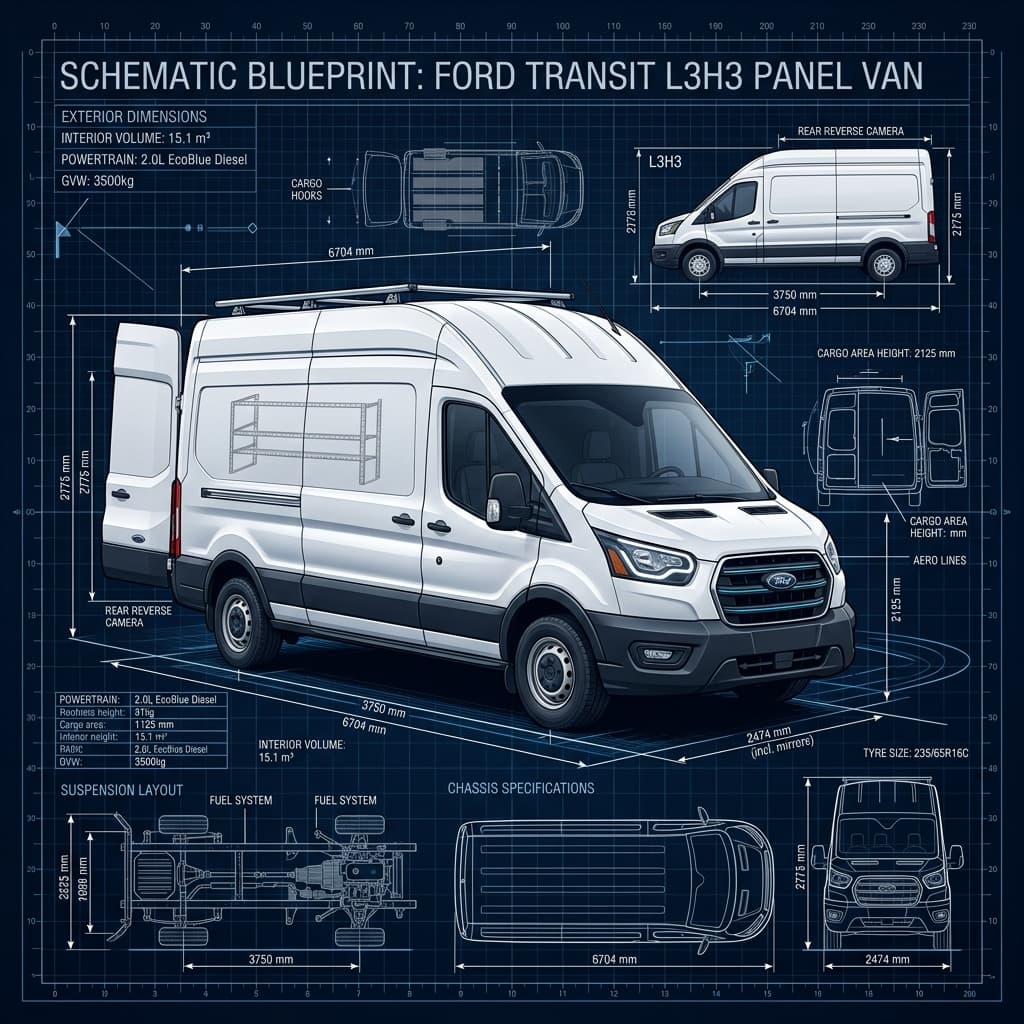 FORD TRANSIT technical schematic for campervan conversion
